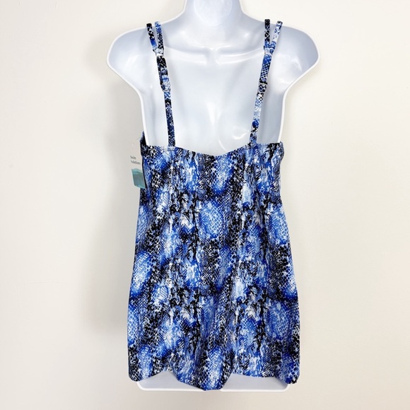 Swim Solutions Tankini Bikini Top Womens 12 Blue Snake Print NWT - Princess Seam - Picture 2 of 11